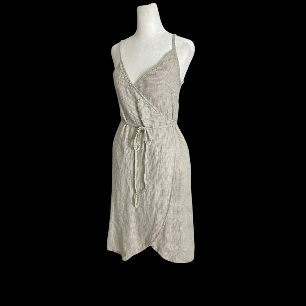 Linenfox Beige Wrap Midi Dress